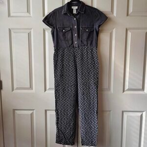 VTG 90s Denim Floral Jumpsuit Tencel Blend USA Twee Nostalgic Jones New York Pet